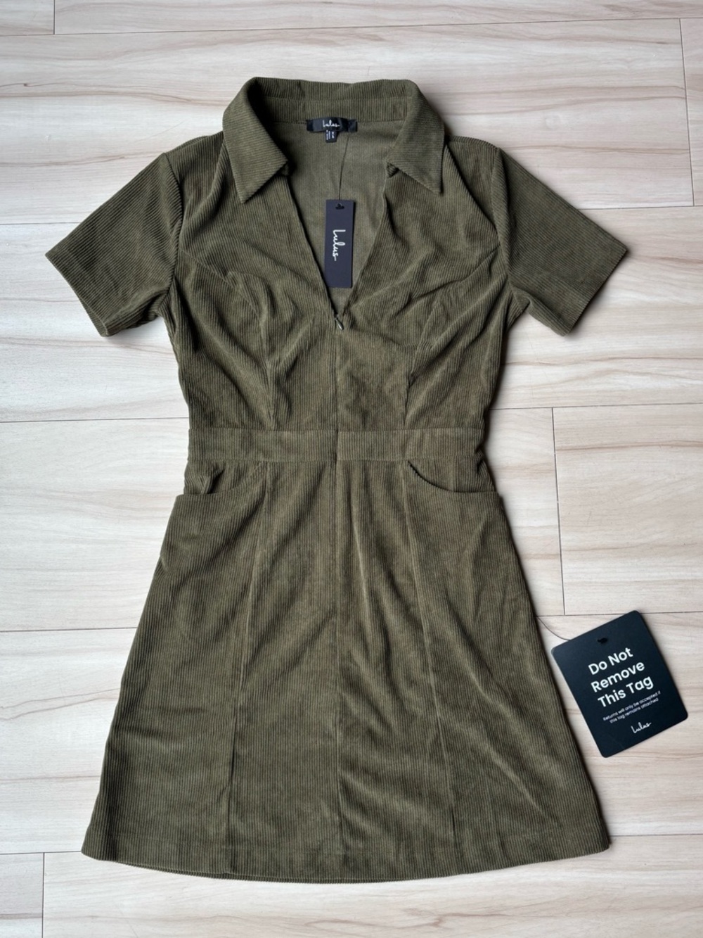 Lulu's Olive Short-Sleeve Collared Mini Dress - Size XS - NWT